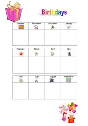 English Worksheet: Birthday calendar