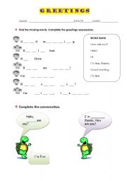 English Worksheet: greetings