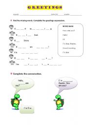 English worksheet: greetings