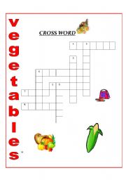 English worksheet: VEGETABLES CROSSWORD