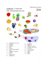 English worksheet: Fruit match exercise