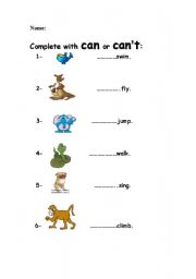English Worksheet: complete with can or cant 