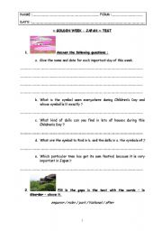 English worksheet: special days - test step 20 - Golden Week (Japan)