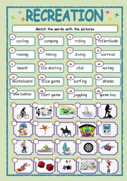 English Worksheet: RECREATION - 1