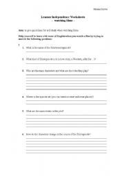 Watching a film - Learner Independence Worksheet