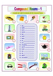 English Worksheet: Compound Nouns -1/2