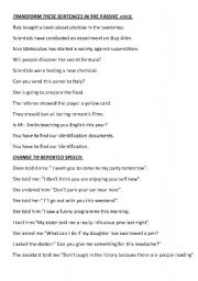 English Worksheet: PASSIVE VOICE REPORTED SPEECH AND RELATIVES