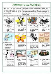 English Worksheet: IDIOMS WITH INSECTS with key