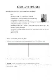 English worksheet: Likes and dislikes