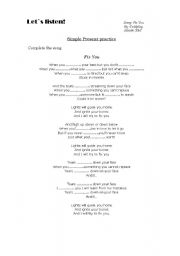 English Worksheet: Simple Present/ grammar song -Fix you-Coldplay