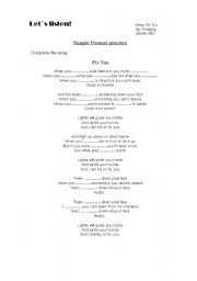 English Worksheet: Simple Present/ grammar song -Fix you-Coldplay