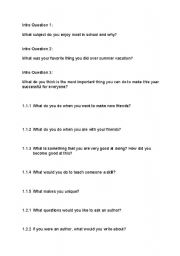 English Worksheet: Daily Reading-Writing Questions