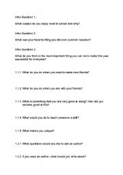 English worksheet: Daily Reading-Writing Questions