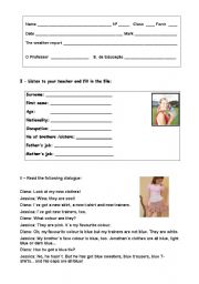 English Worksheet: test- family and clothes