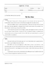 English Worksheet: 7th Form test or worksheet on Hobbies (pages 1 and 2)