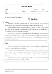 7th Form test or worksheet on Hobbies (pages 1 and 2)