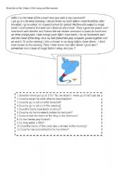 English Worksheet: Aladdin (practice simple present tense) primary school