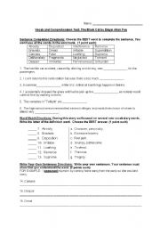 English Worksheet: Test for THE BLACK CAT by Edgar Allan Poe