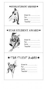 Star student awards for boys with Superheroes
