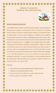 English Worksheet: Jakarta Tourist Spot Reading and Listening Quiz