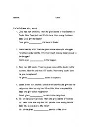 English worksheet: Math word problems about numbers to 1000