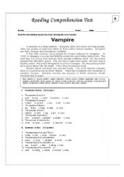 English Worksheet: Reading Comprehension Test_Vampire