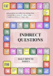 English Worksheet: Indirect questions - a boardgame (key, editable, B/W)