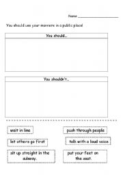 English Worksheet: Manners