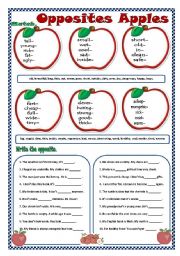 English Worksheet: Opposites Apples