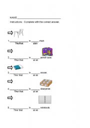 English Worksheet: This/ that, a/ an
