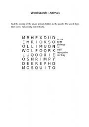 English Worksheet: Word Search Animals