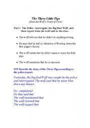 English worksheet: The 3 Little Pigs from the Big Bad Wolfs Point of View