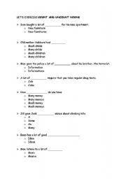 English worksheet: COUNT-UNCOUNT NOUNS quiz 