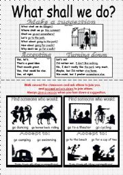 English Worksheet: Making a suggestion worksheet with 10conversation cards set