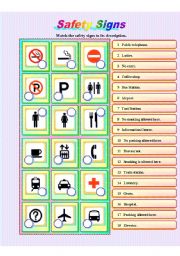 English Worksheet: Safety Signs *** fully editable