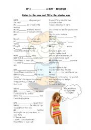 English Worksheet: IF I WERE A BOY - BEYONCE