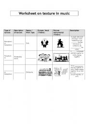 English Worksheet: Texture in music