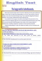 English Worksheet: English test (2 pages)