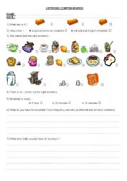 English Worksheet: listening and writing activities about the traditional English breakfast