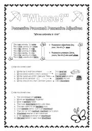 English Worksheet: whose, possesive pronouns-possesive adjectives