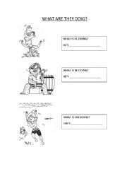 English Worksheet: WHAT ARE YHEY DOING?