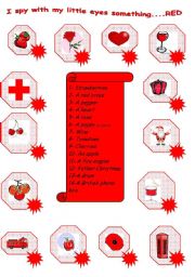 English Worksheet: I spy with my little eyes something... RED! (part 1)