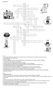 English Worksheet: Personality Crossword with Answers