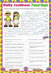 English Worksheet: Daily Routines: Simple Present   -  Context: normal school day