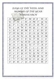 Wordsearch - Days of the week and months of the year