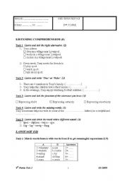 English Worksheet: mid-term test for 9th forms