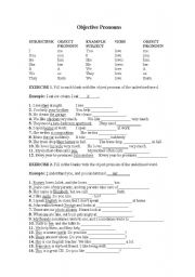 English Worksheet: object pronouns