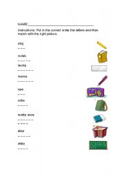 English Worksheet: school items