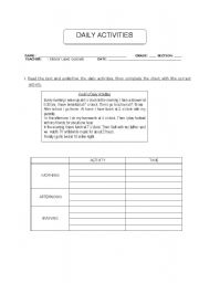 English Worksheet: daily activities