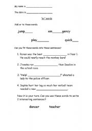 English Worksheet: er,ar,ue words